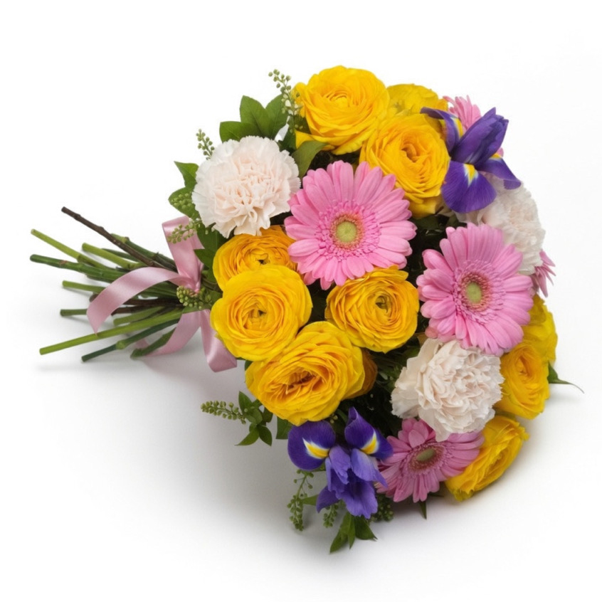 A bouquet of yellow roses and other flowers